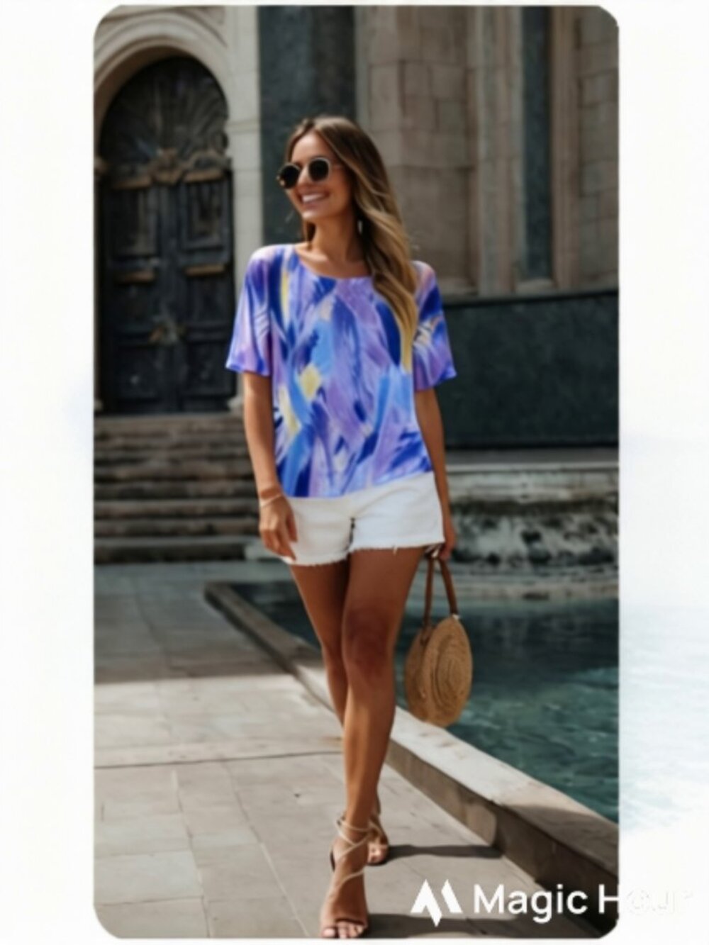 Christopher and Banks Mauve Short Sleeved Abstract Shirt